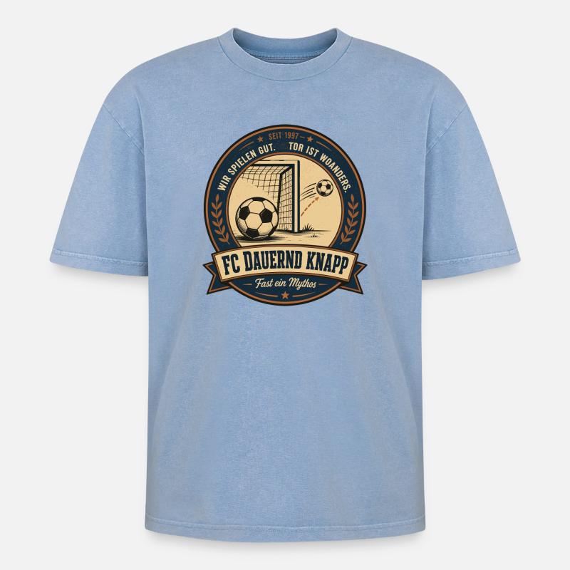FC Dauernd Knapp - Oversized Unisex Premium Acid-Washed T-Shirt - Blau Acid Wash