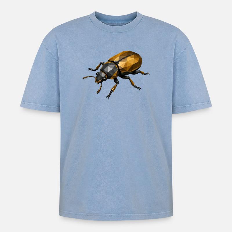 Geometric Low-Poly Insect - Oversized Unisex Premium Acid-Washed T-Shirt - acid washed blue