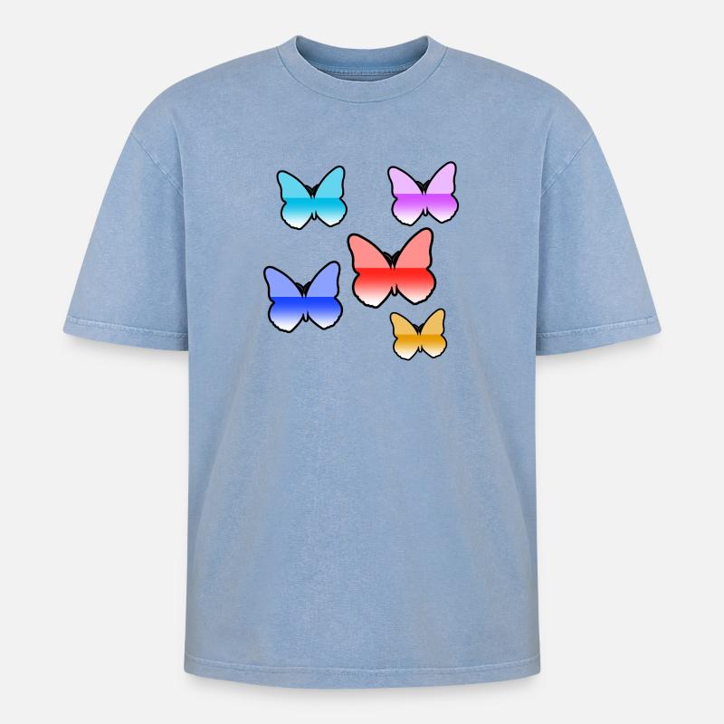 Schmetterlinge - Oversized Unisex Premium Acid-Washed T-Shirt - Blau Acid Wash