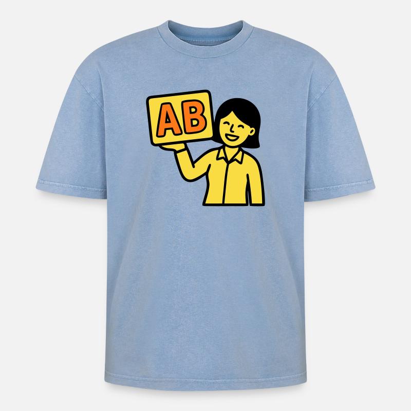 Lehrerin Grundschule ABC Vektor - Oversized Unisex Premium Acid-Washed T-Shirt - Blau Acid Wash