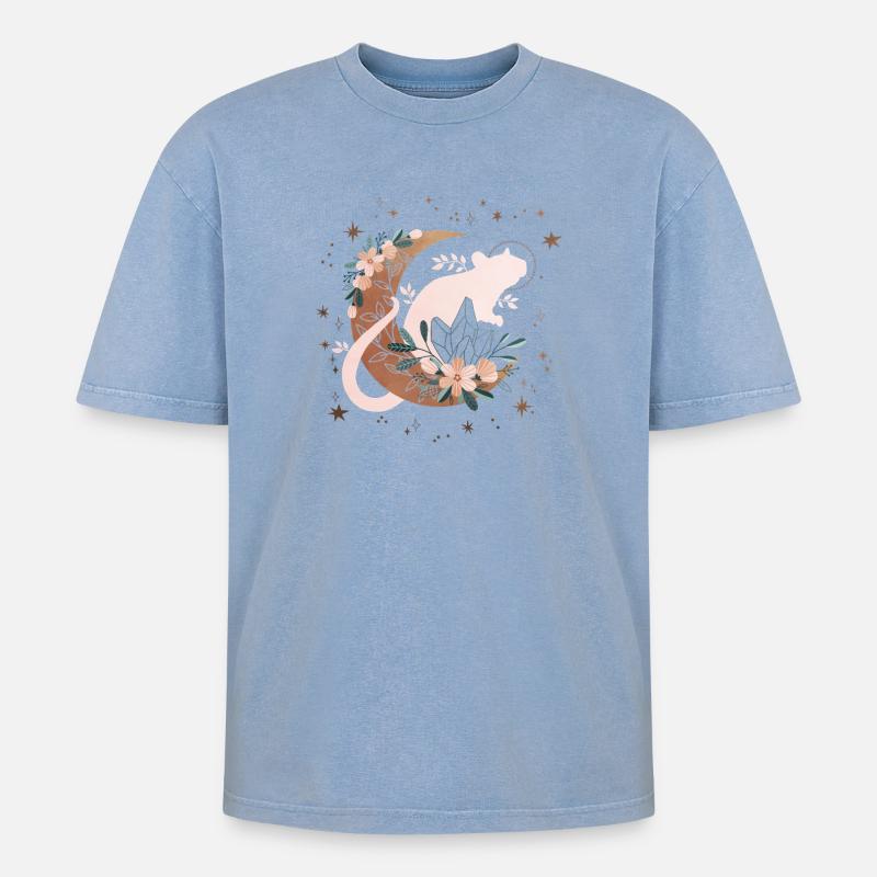 Celestial Moon Rat - Oversized Unisex Premium Acid-Washed T-Shirt - acid washed blue