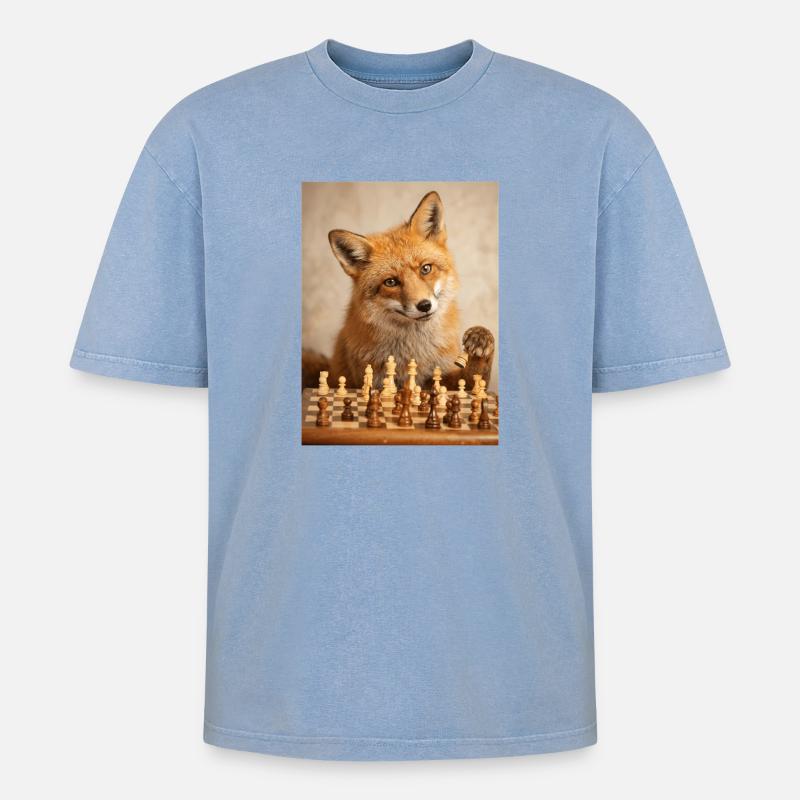 Fox playing chess - Oversized Unisex Premium Acid-Washed T-Shirt - acid washed blue