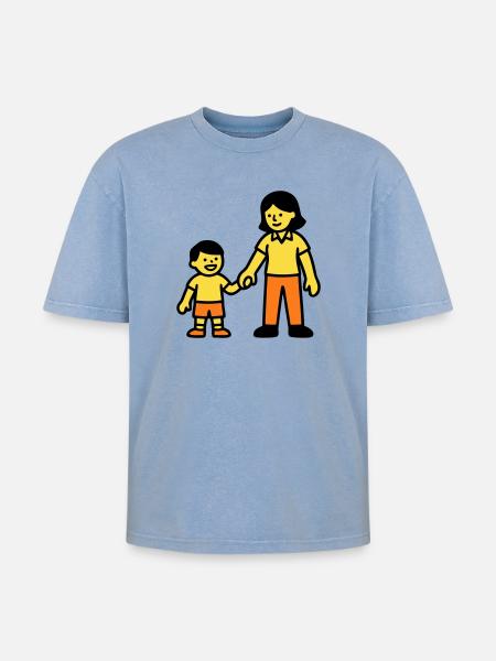 Erzieherin Kind Hand Logo - Oversized Unisex Premium Acid-Washed T-Shirt - Blau Acid Wash