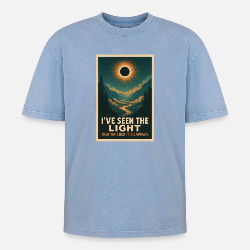 Light Disappears | Eclipse - Oversized Unisex Premium Acid-Washed T-Shirt - acid washed blue