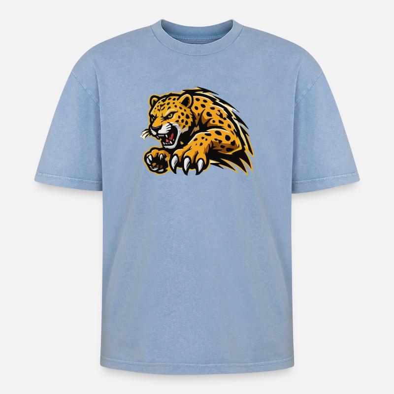 Ferocious Leopard Assault - Oversized Unisex Premium Acid-Washed T-Shirt - acid washed blue