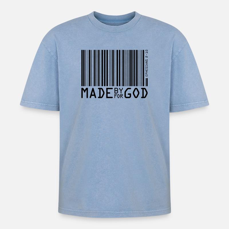 made by god - Oversized Unisex Premium Acid-Washed T-Shirt - Blau Acid Wash