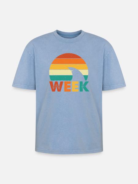 Minimal Shark Week Ocean Marine Style - Oversized Unisex Premium Acid-Washed T-Shirt - acid washed blue