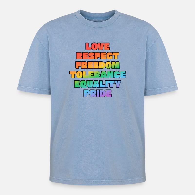 Regenbogenstolz-Werte - Oversized Unisex Premium Acid-Washed T-Shirt - Blau Acid Wash