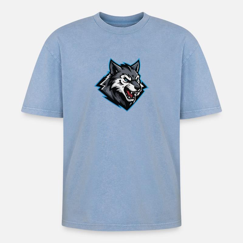 Wolf Attack Logo - Oversized Unisex Premium Acid-Washed T-Shirt - acid washed blue