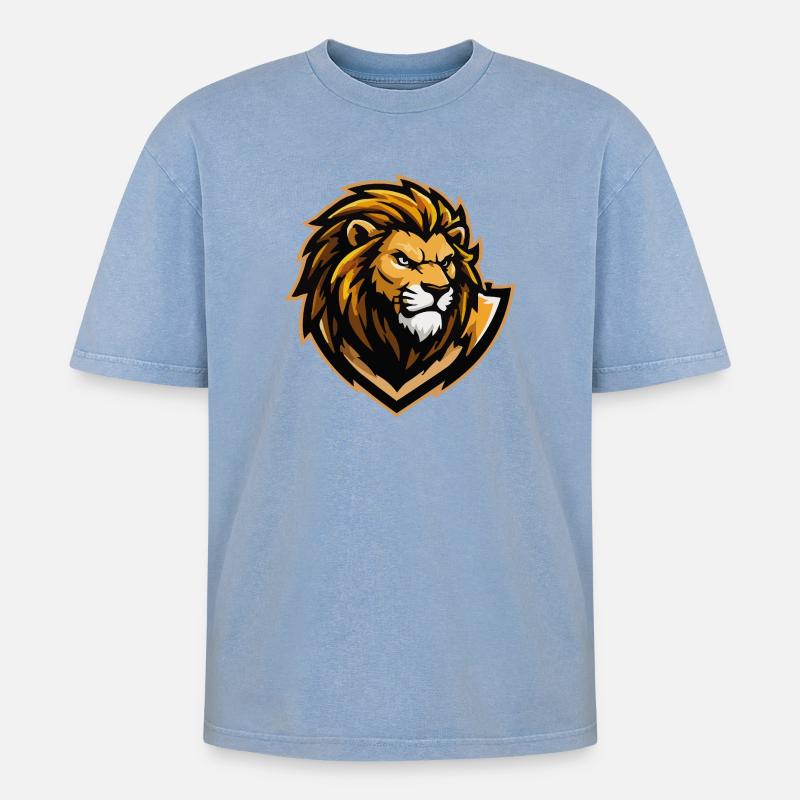 Löwe Comic - Oversized Unisex Premium Acid-Washed T-Shirt - Blau Acid Wash
