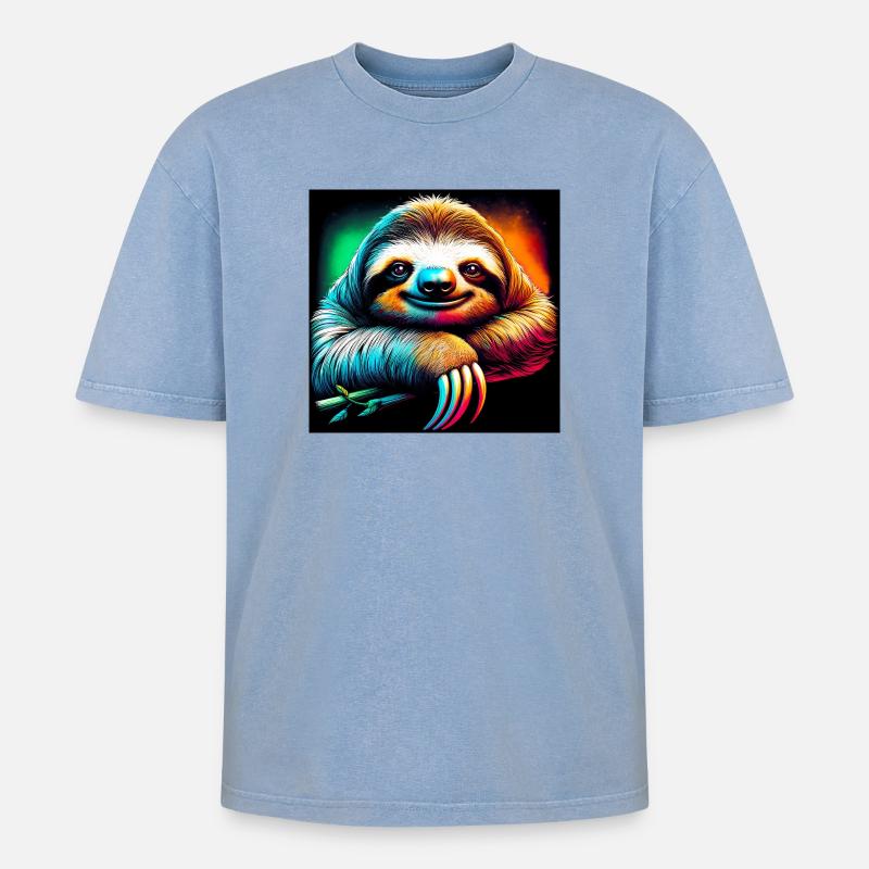 Faultier - Oversized Unisex Premium Acid-Washed T-Shirt - Blau Acid Wash