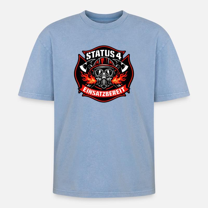 Status 4 Einsatzbereit Logo - Oversized Unisex Premium Acid-Washed T-Shirt - Blau Acid Wash