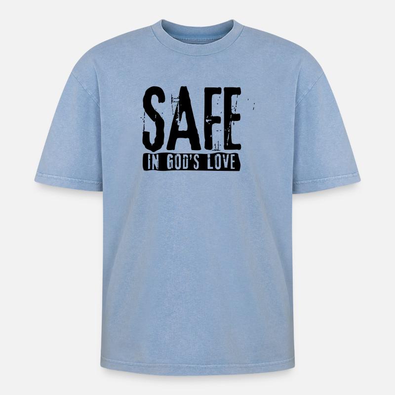 safe - Oversized Unisex Premium Acid-Washed T-Shirt - acid washed blue