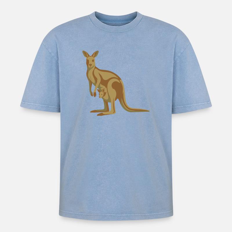 Känguru Mutter mit Nachwuchs - Oversized Unisex Premium Acid-Washed T-Shirt - Blau Acid Wash