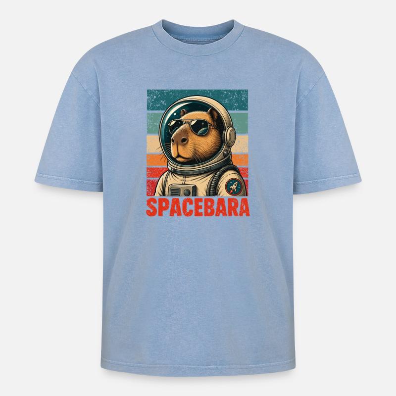 Spacebara Capybara Astronaut Space Retro - T-shirt Premium unisexe oversize acid-washed - bleu délavé acide