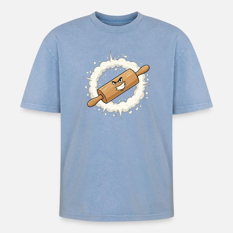 Angry Rolling Pin Cartoon - Oversized Unisex Premium Acid-Washed T-Shirt - acid washed blue