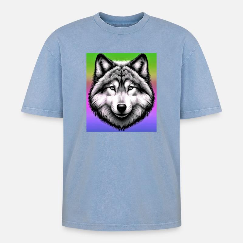 Wolf - Oversized Unisex Premium Acid-Washed T-Shirt - Blau Acid Wash