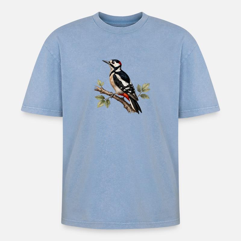 Pic épeiche sur branche - T-shirt Premium unisexe oversize acid-washed - bleu délavé acide