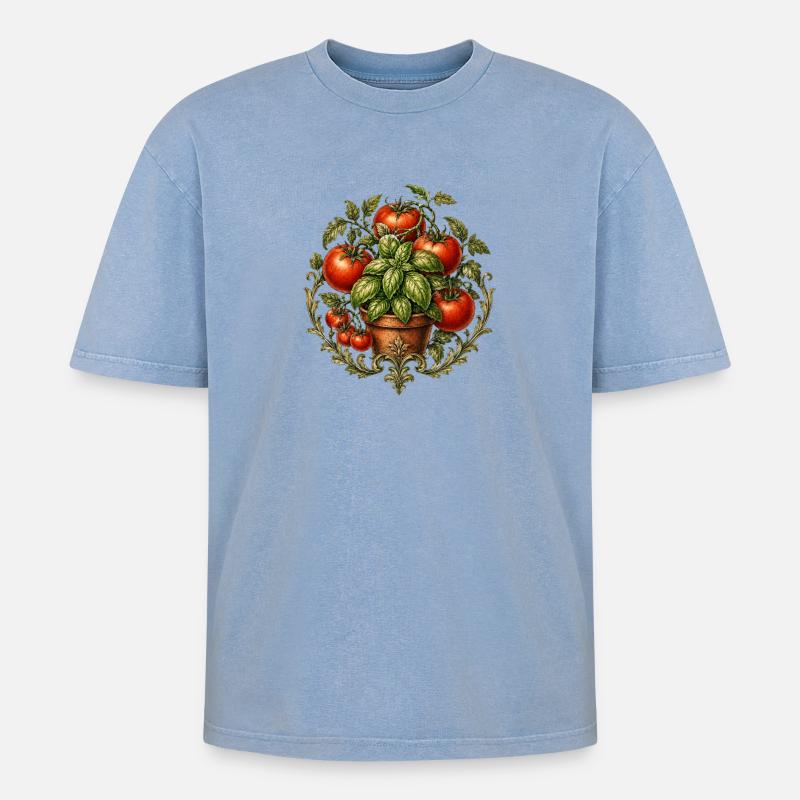 Tomates et basilic - T-shirt Premium unisexe oversize acid-washed - bleu délavé acide