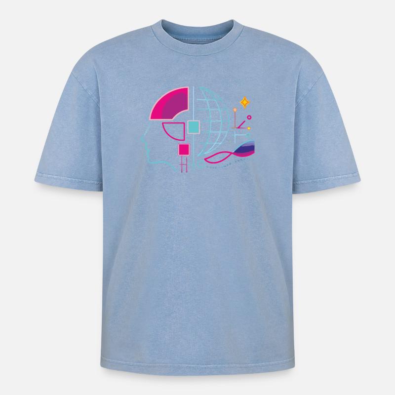 Globale Intelligenz - Oversized Unisex Premium Acid-Washed T-Shirt - Blau Acid Wash