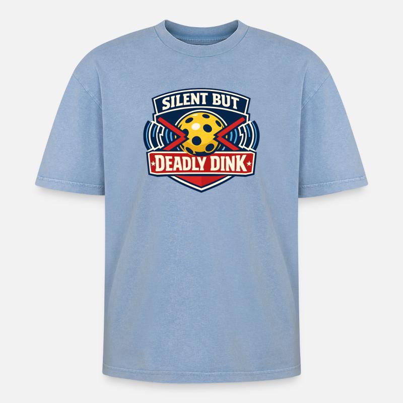 Stiller Dink Bowlingwitz - Oversized Unisex Premium Acid-Washed T-Shirt - Blau Acid Wash