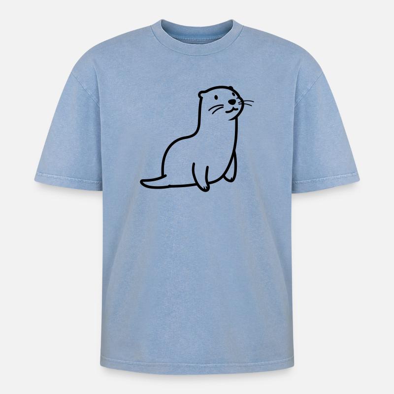 Otter - Oversized Unisex Premium Acid-Washed T-Shirt - Blau Acid Wash