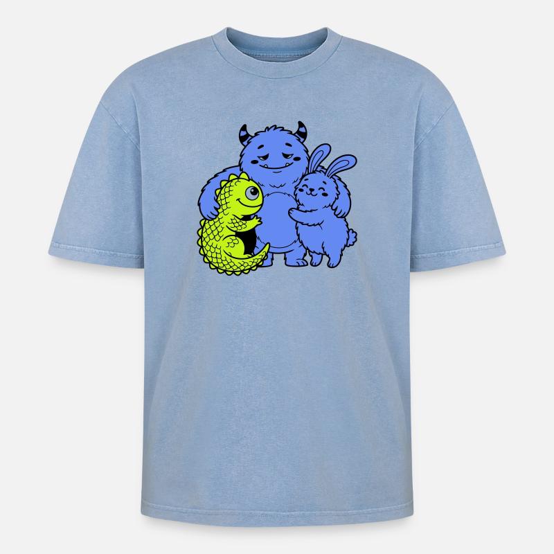 Monstres mignons - T-shirt Premium unisexe oversize acid-washed - bleu délavé acide