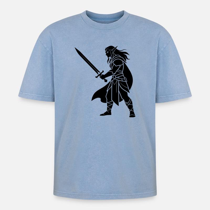 Elfe Noir - T-shirt Premium unisexe oversize acid-washed - bleu délavé acide