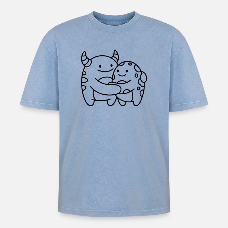 Monster - Oversized Unisex Premium Acid-Washed T-Shirt - Blau Acid Wash