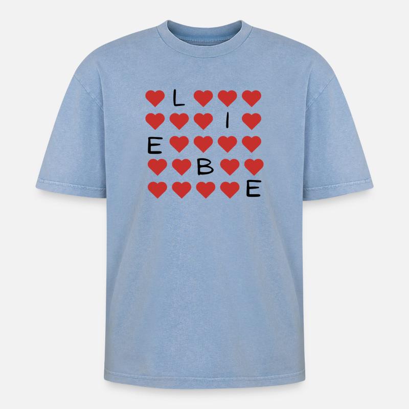 Red Heart Pattern Repeat - Oversized Unisex Premium Acid-Washed T-Shirt - acid washed blue