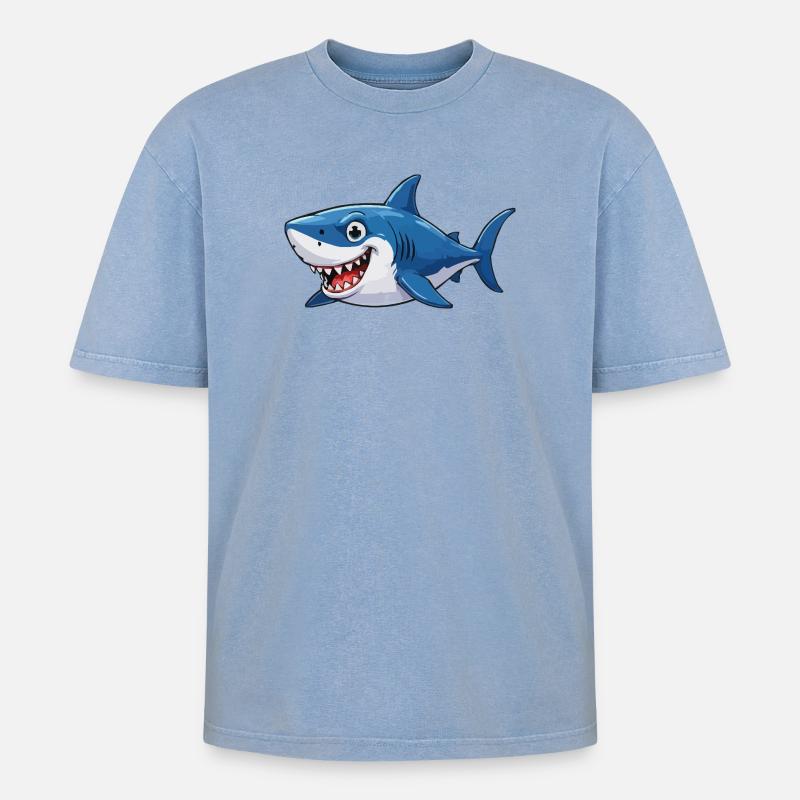 Shark Comic - T-shirt Premium unisexe oversize acid-washed - bleu délavé acide