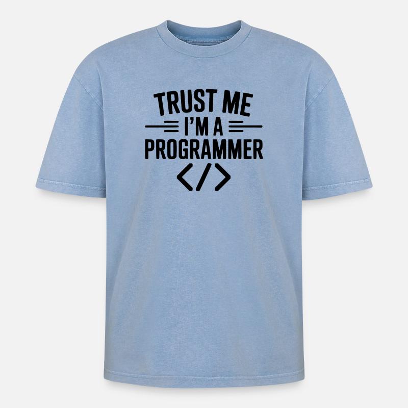 Vertrau mir, ich bin Programmiererin - Oversized Unisex Premium Acid-Washed T-Shirt - Blau Acid Wash
