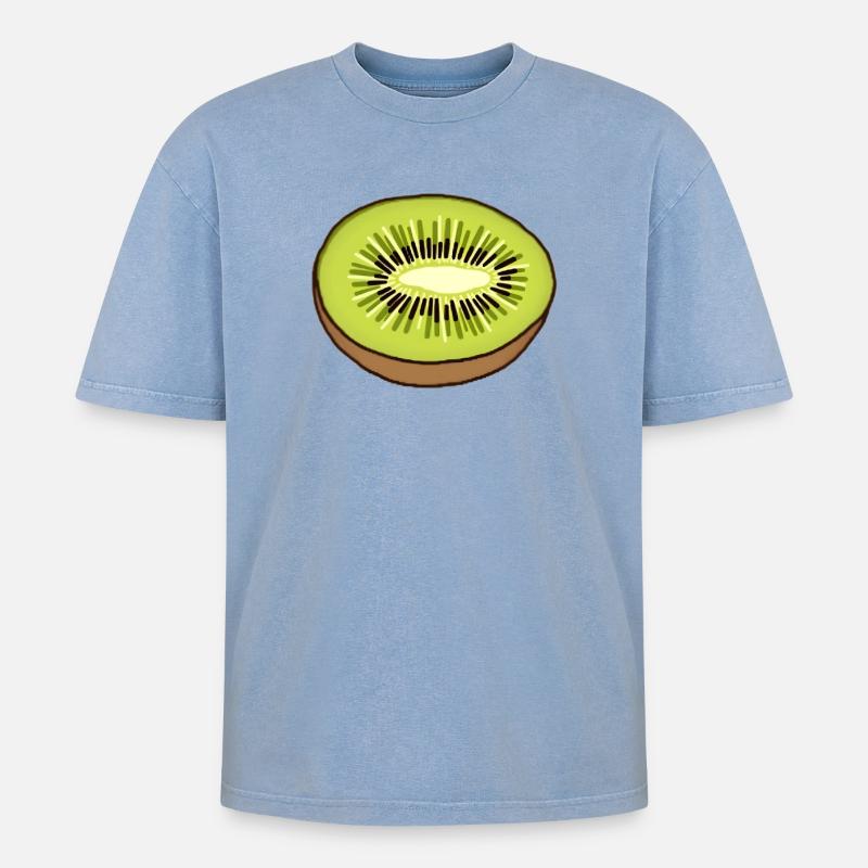 Kiwi - Oversized Unisex Premium Acid-Washed T-Shirt - Blau Acid Wash