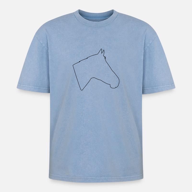 Pferdekopf - Oversized Unisex Premium Acid-Washed T-Shirt - Blau Acid Wash