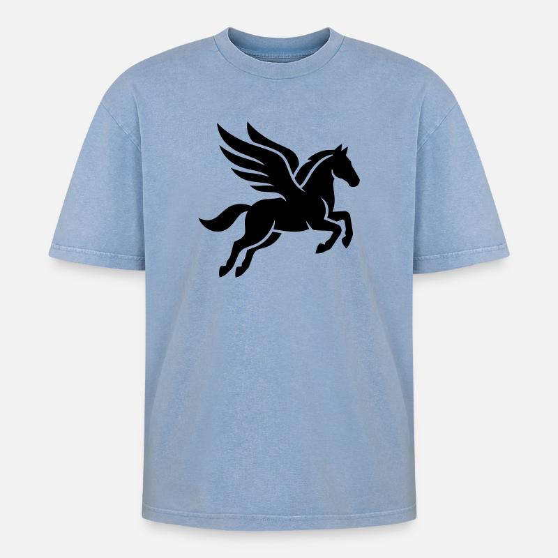 Pegasus - Oversized Unisex Premium Acid-Washed T-Shirt - Blau Acid Wash