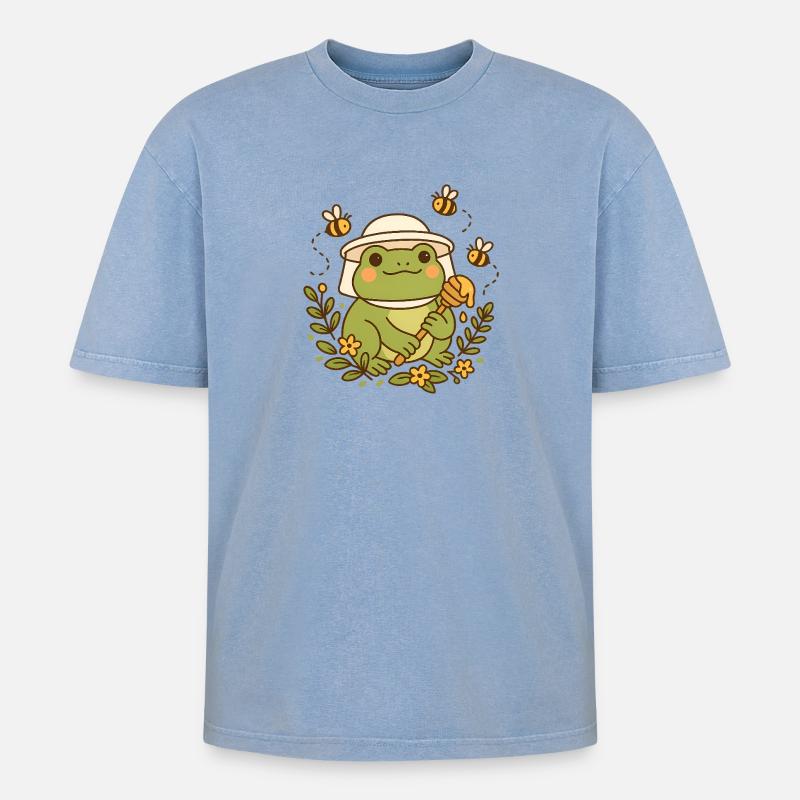 Beekeeper Frog - Oversized Unisex Premium Acid-Washed T-Shirt - Blau Acid Wash