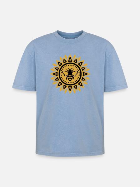 Mandala Bee Boho Yoga Beekeeping Bees - Oversized Unisex Premium Acid-Washed T-Shirt - acid washed blue