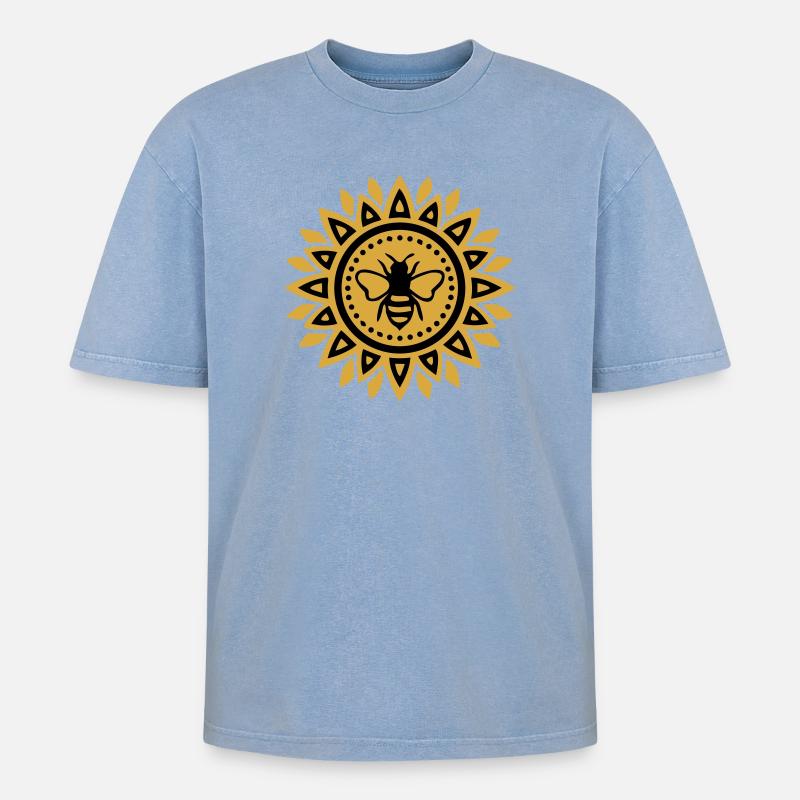 Mandala Bee Boho Yoga Beekeeping Bees - Oversized Unisex Premium Acid-Washed T-Shirt - acid washed blue