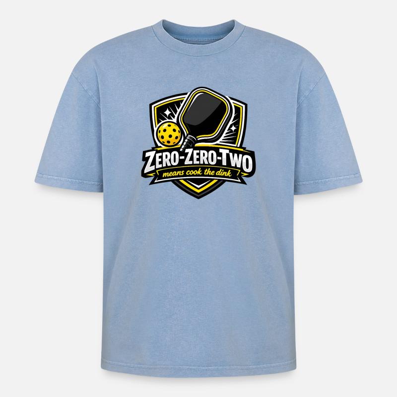 Zero-Zero-Two Pingpong Sieg Design - Oversized Unisex Premium Acid-Washed T-Shirt - Blau Acid Wash