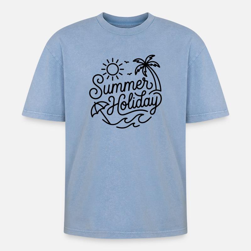 Sommerferien - Oversized Unisex Premium Acid-Washed T-Shirt - Blau Acid Wash