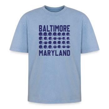Baltimore Maryland Football City Patriot - Oversized Unisex Premium Acid-Washed T-Shirt - acid washed blue - Front - AI Model Female 172 dark (172cm) & AI Model Male 185 dark (185cm)