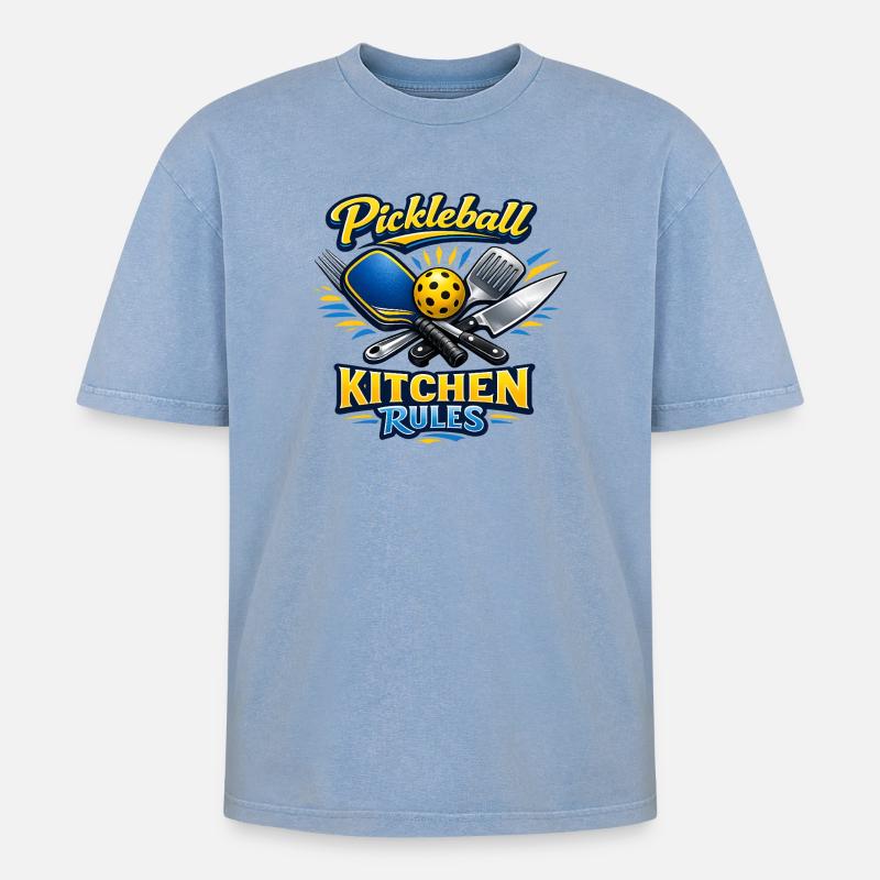 Pickleball Kitchen Rules - Oversized Unisex Premium Acid-Washed T-Shirt - Blau Acid Wash
