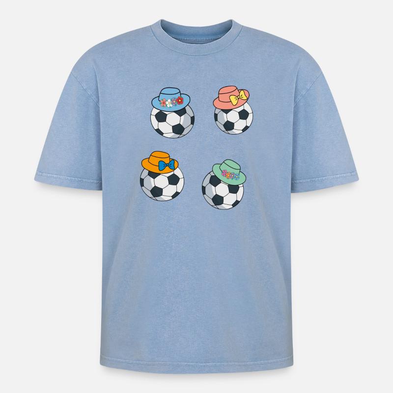 Fußbälle mit Hut - Oversized Unisex Premium Acid-Washed T-Shirt - Blau Acid Wash