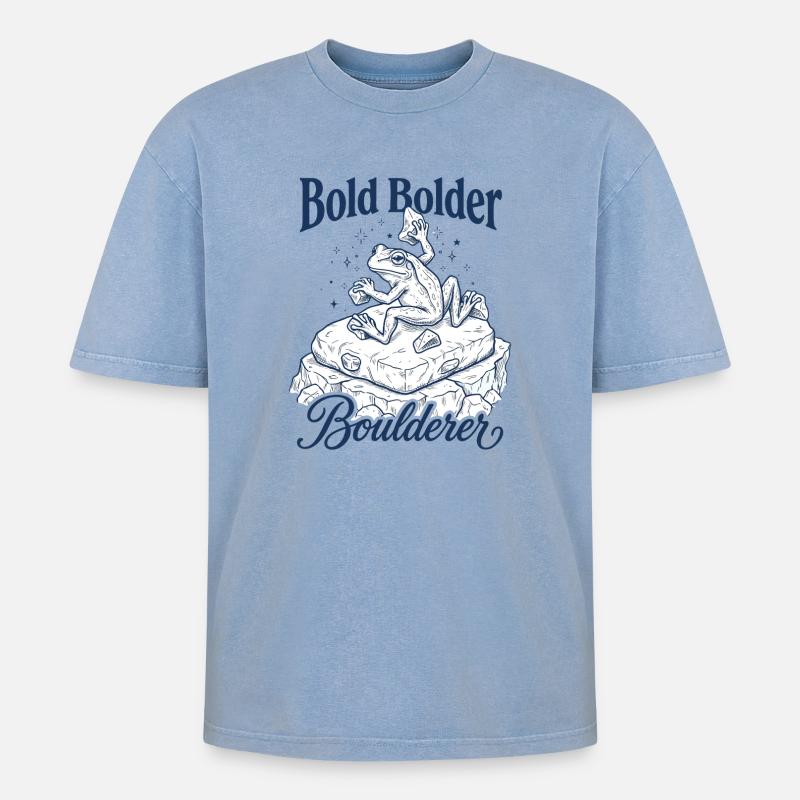 Bouldern Bold Bolder Boulderer - Oversized Unisex Premium Acid-Washed T-Shirt - Blau Acid Wash