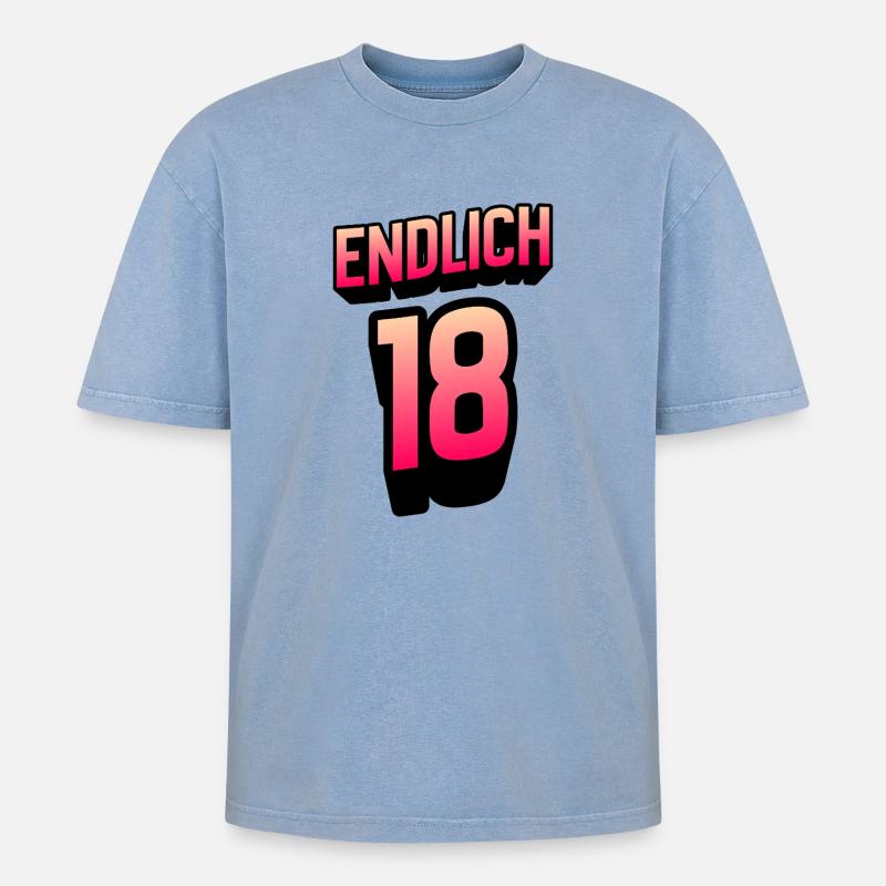 Endlich 18 Gradient Neon - Oversized Unisex Premium Acid-Washed T-Shirt - Blau Acid Wash