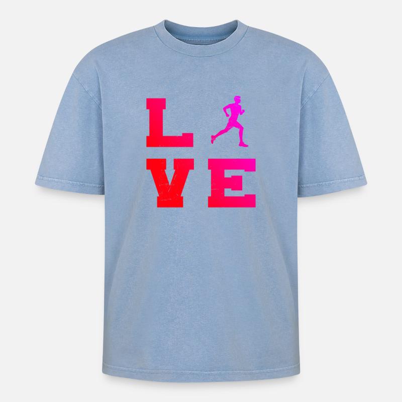 Geschenkidee für einen Running mit Running - Oversized Unisex Premium Acid-Washed T-Shirt - Blau Acid Wash