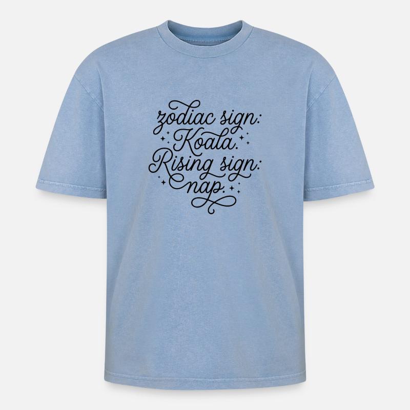Sternzeichen Koala Aszendent Nickerchen - Oversized Unisex Premium Acid-Washed T-Shirt - Blau Acid Wash