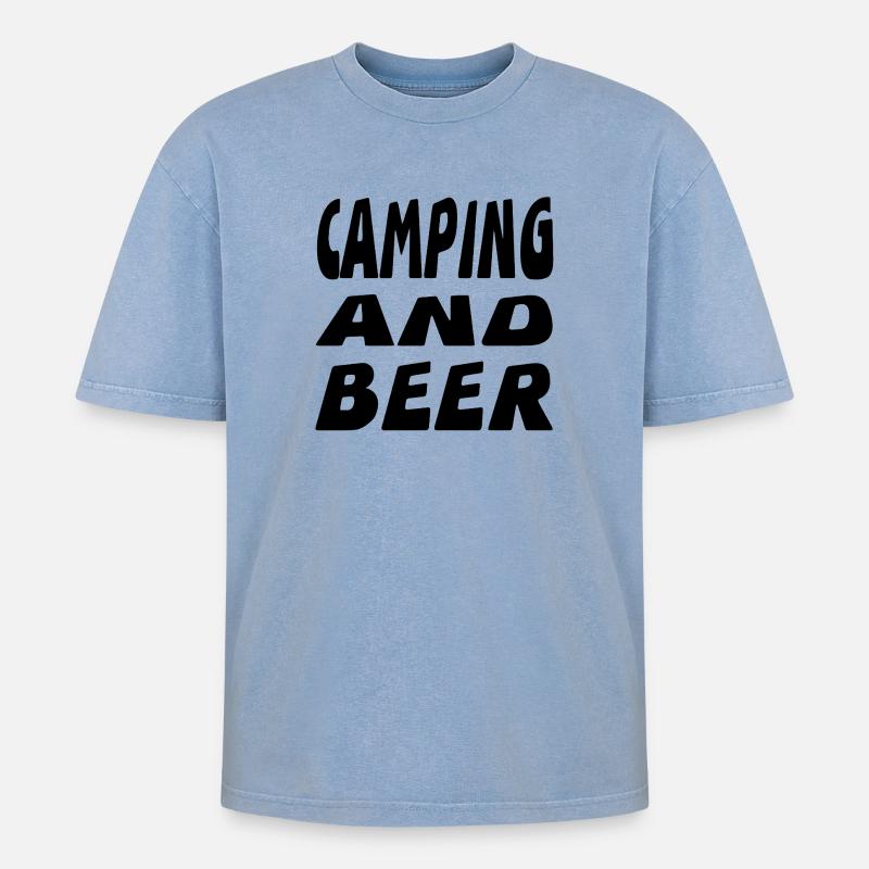 Camping - Oversized Unisex Premium Acid-Washed T-Shirt - Blau Acid Wash