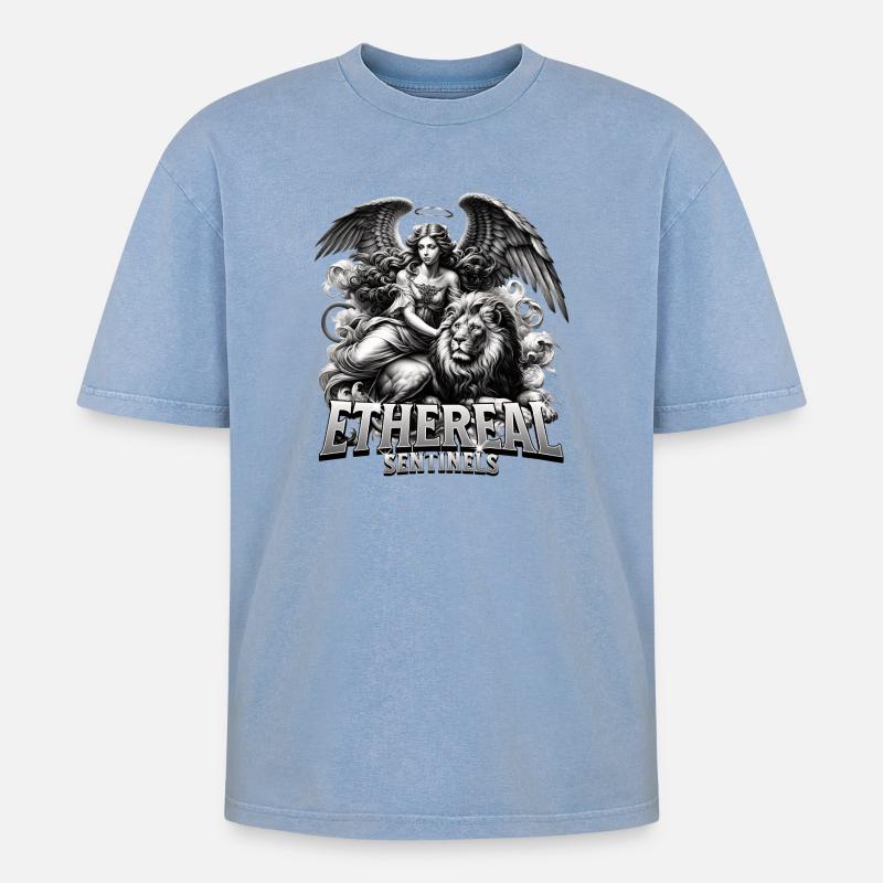 Wächter der Ätherwelt - Oversized Unisex Premium Acid-Washed T-Shirt - Blau Acid Wash