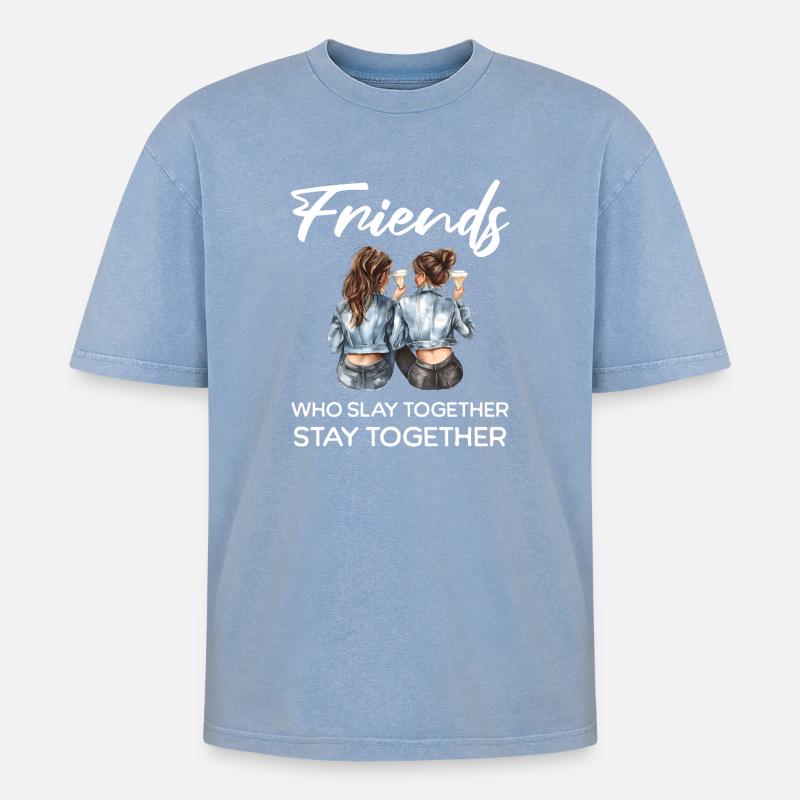 Les amis tuent ensemble - T-shirt Premium unisexe oversize acid-washed - bleu délavé acide